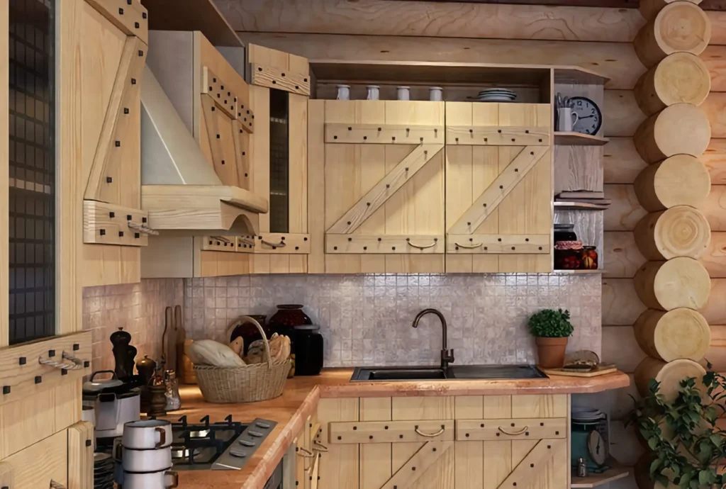 Фартук в деревянной кухне